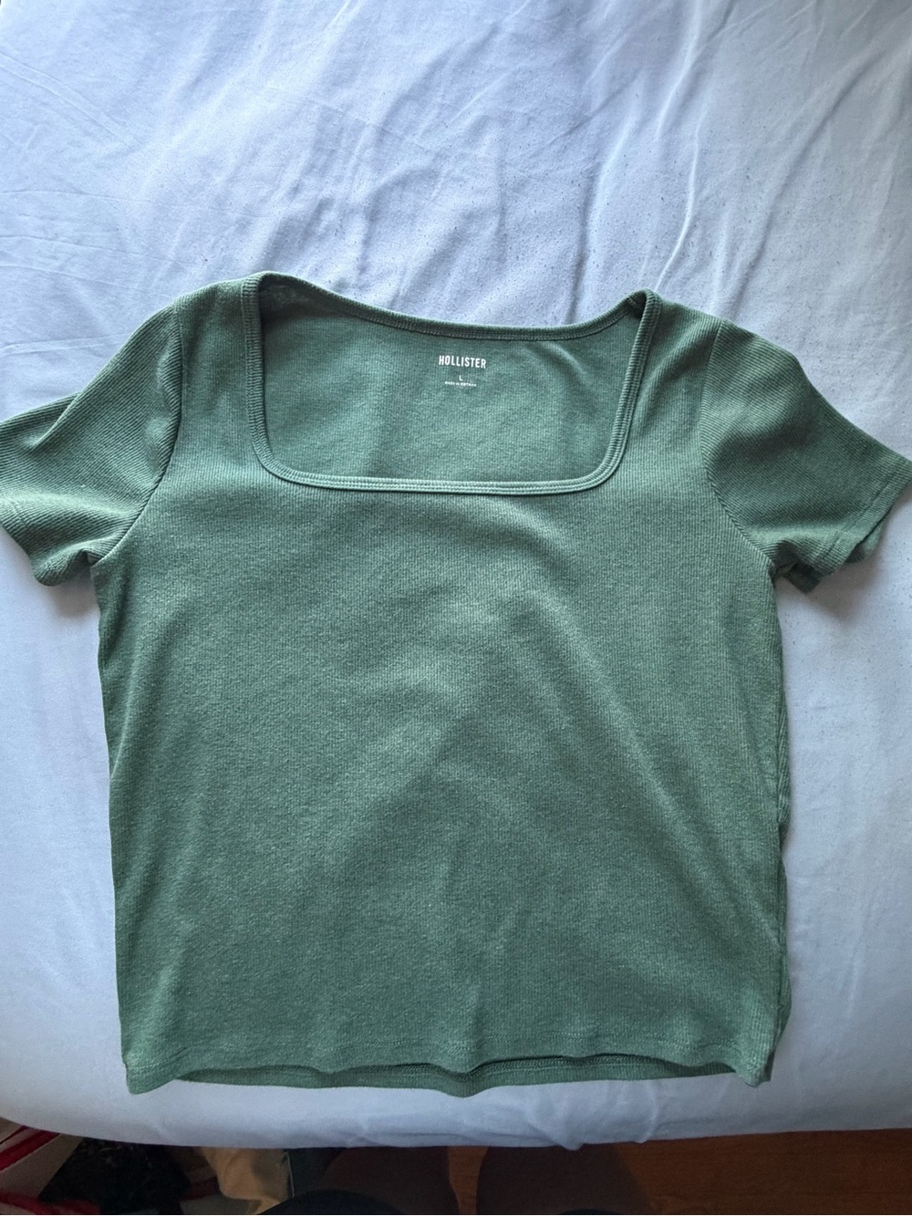 Hollister Soft Olive Green Square Neck Ribbed Short Sleeve Tee